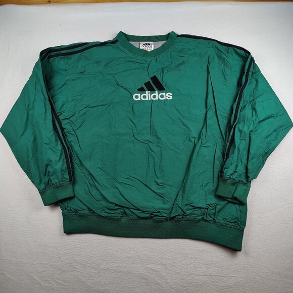 VTG 90's Adidas Windbreaker Jacket Mens XL Green Pullover 3 Stripes - Picture 1 of 11